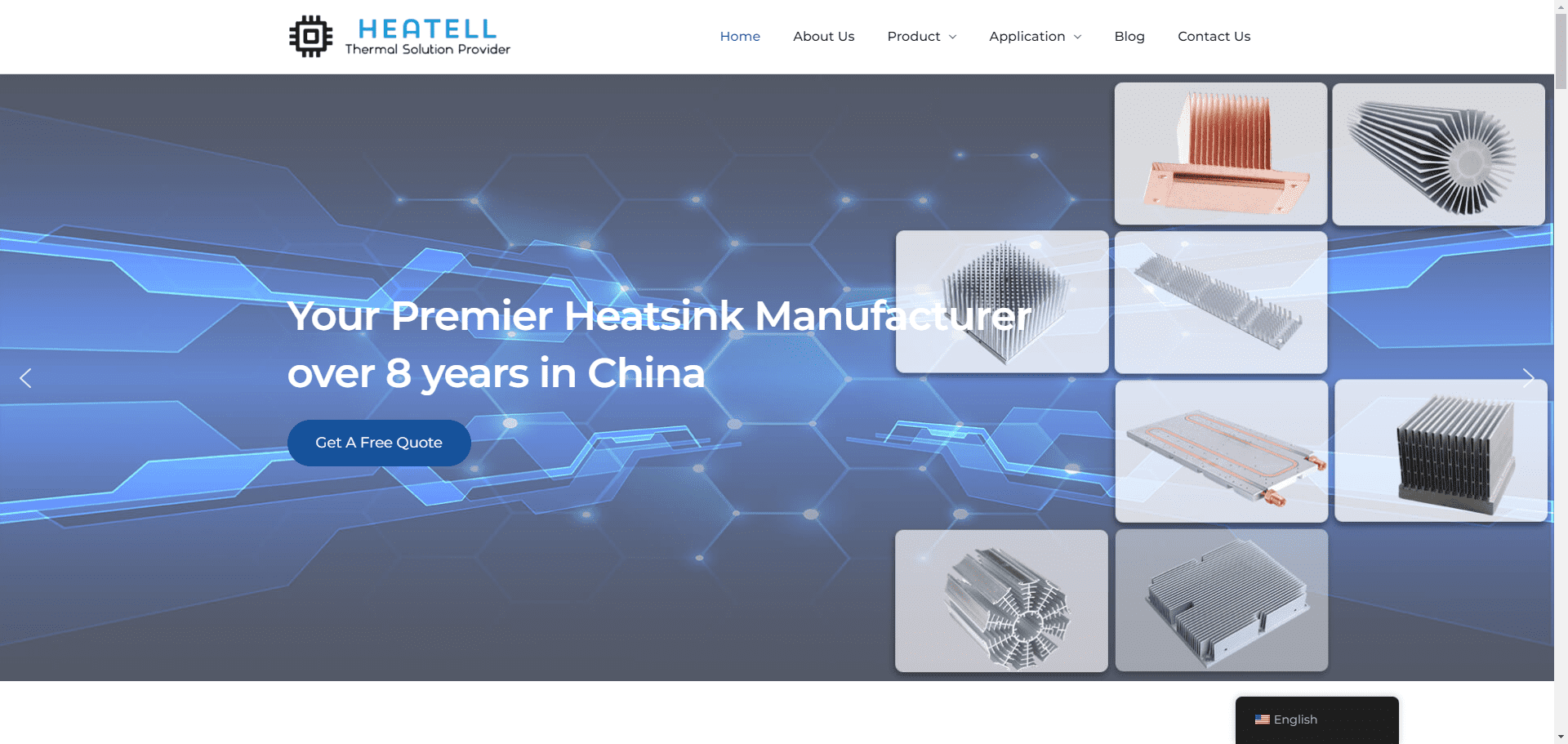 Heatell homepage showcasing custom heatsink solutions and thermal simulation services. Heatell homepage showcasing custom heatsink solutions and thermal simulation services.