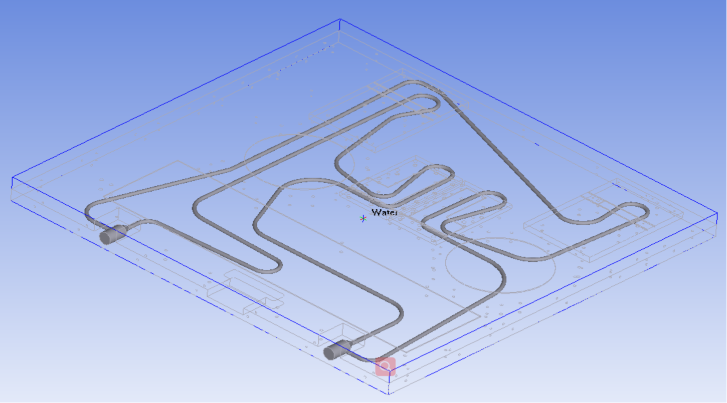 Simplified model and heat source in the Ansys software